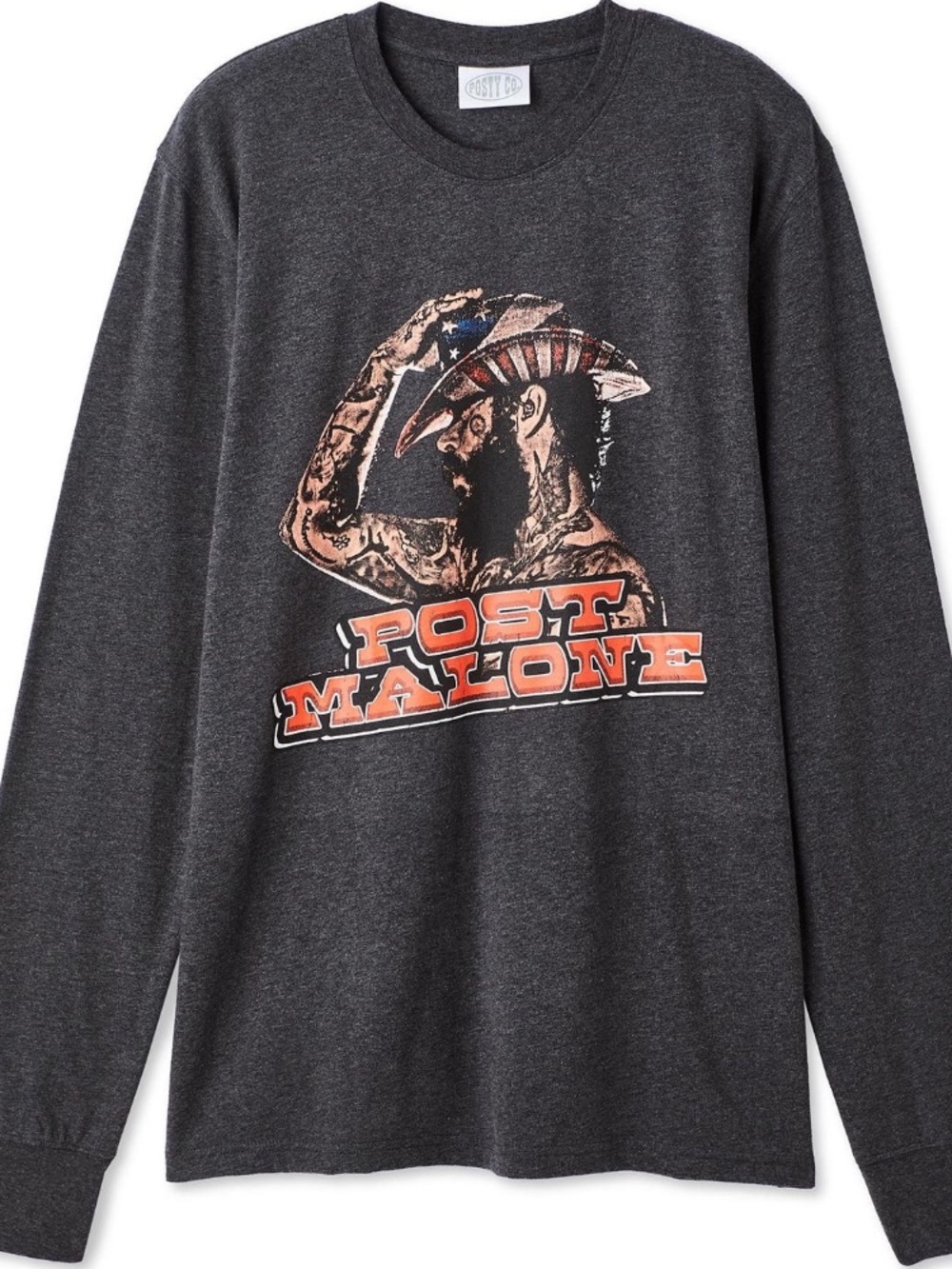 Post Malone Black Long-Sleeve Graphic Shirt - Dark Grey Posty Co. Size Large NEW